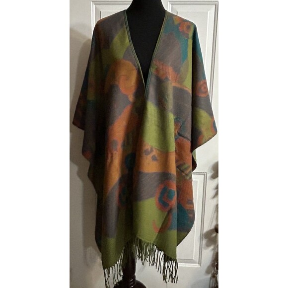 Parsley & Sage Women’s Green Poncho Shawl Wrap Psychedelic Reversible NWT France - Picture 1 of 8